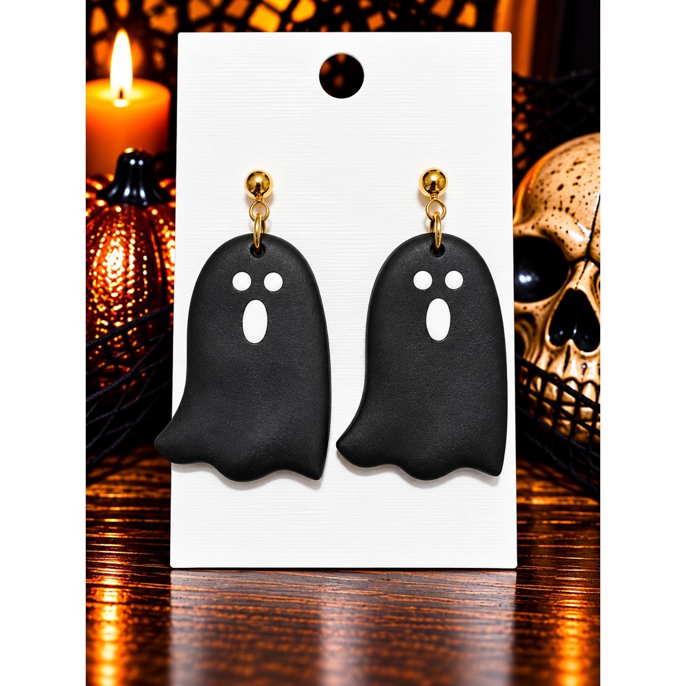 Handmade Polymer Clay Ghost Earrings Halloween Spooky Cute Dangle Earrings